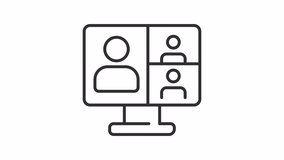 Animated virtual classroom line icon. Online meeting animation. Teacher talking to students by videochat on computer screen. Outline element on white background. HD video with alpha channel - Powered by Shutterstock - Get 15% off with code: PIKWIZARD15