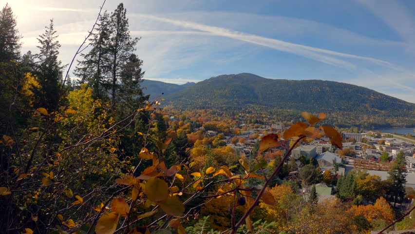 Nelson BC Canada Autumn Sunshine 4K UHD. Nelson is a city located in the Selkirk Mountains on the West Arm of Kootenay Lake in the Southern Interior of British Columbia, Canada. 4K UHD.
