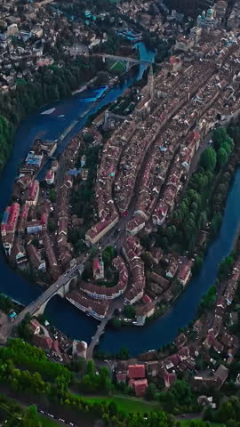 Aerial view over the city of Bern the capital city of Switzerland the historic district from above. Bern old town. The historic buildings in the city center
