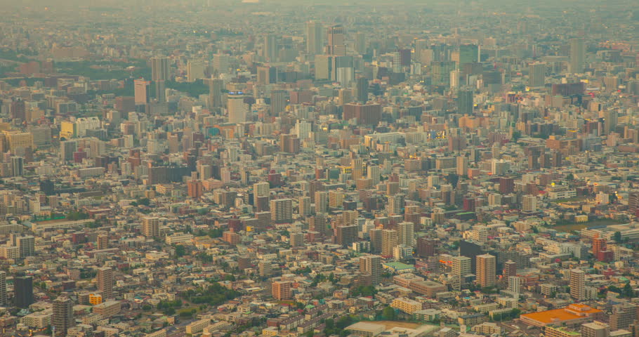 Sapporo Cityscape Daytime Timelapse: High Angle Panoramic View from Mount Moiwa, Hokkaido, Japan - Wide Angle Shot