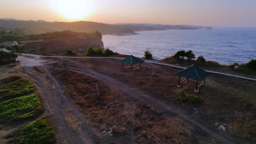 Aerial view of a sunrise on the beach