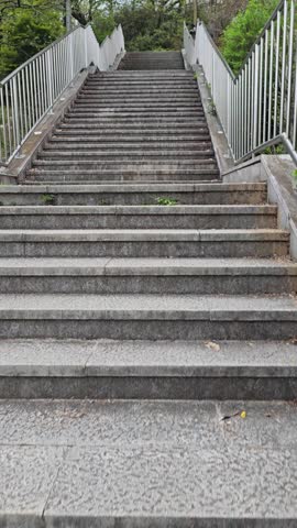 oncrete outdoor stairs leading up through a lush green park in Jeonju, South Korea