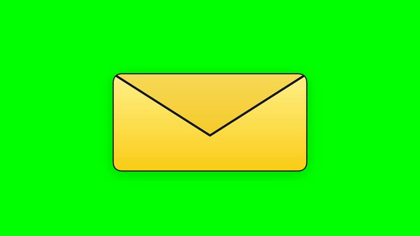 A simple animation of a yellow envelope with a red notification badge showing the number 1, isolated on a green screen.