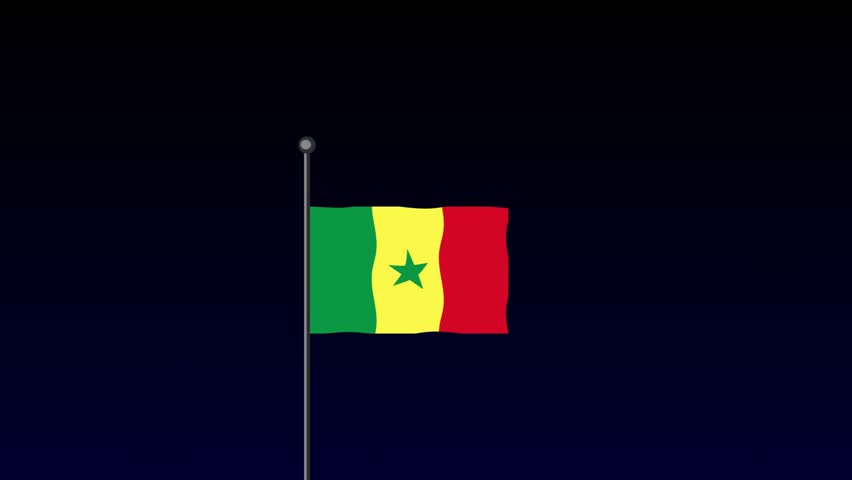Senegal National Flag Waving Gently on a Flagpole Against a Dark Starry Night Sky