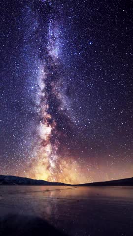 Beautiful night landscape , Milky Way  galaxy on the sky over the lake and mountains Space, night scene time lapse.