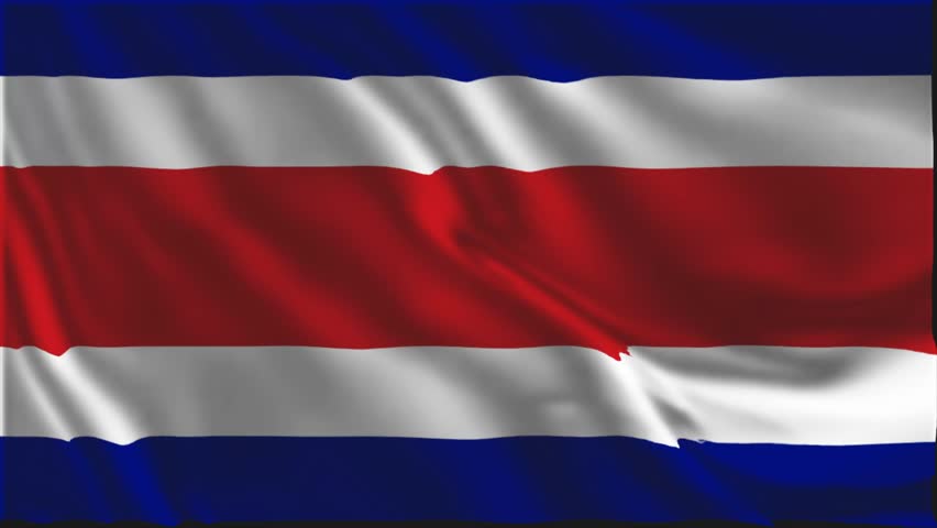 Flag of Costa Rica waving slowly in the foreground.