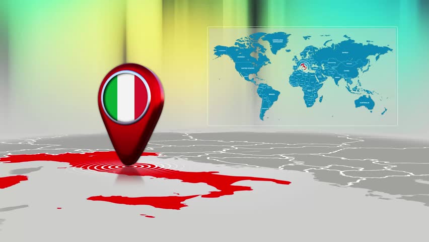 Italy World Map Pin Location Background Loop 4k