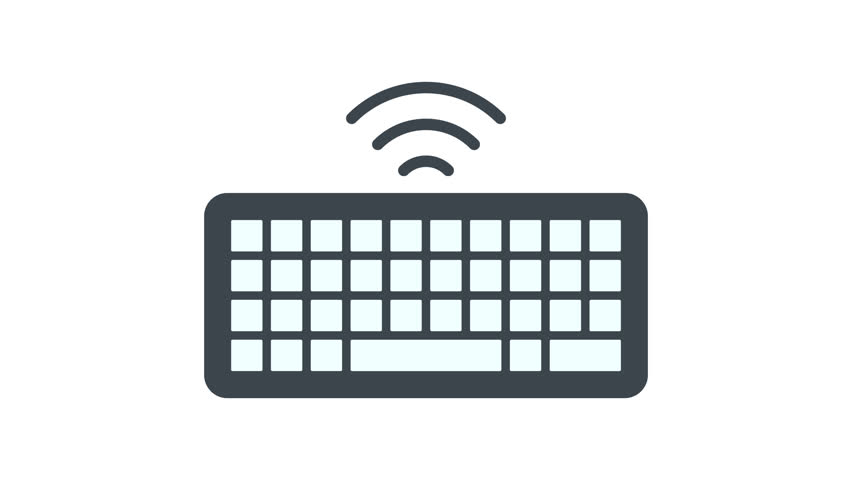 Keyboard icon animation. Minimalist icon of a wireless keyboard with signal waves.