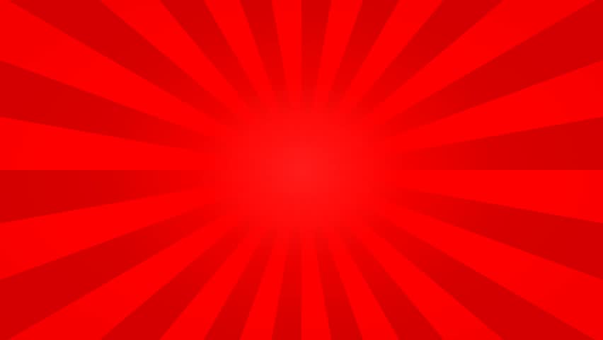Red sunburst background with rotating radial rays in retro comic book pop art style