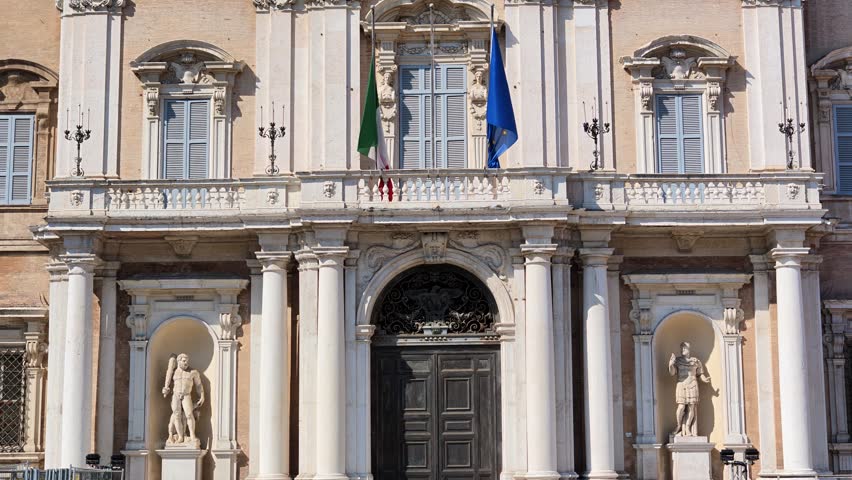 close up in Roma square with the historic Ducal Palace, home to the Military Academy of Modena of Modena city in Italy