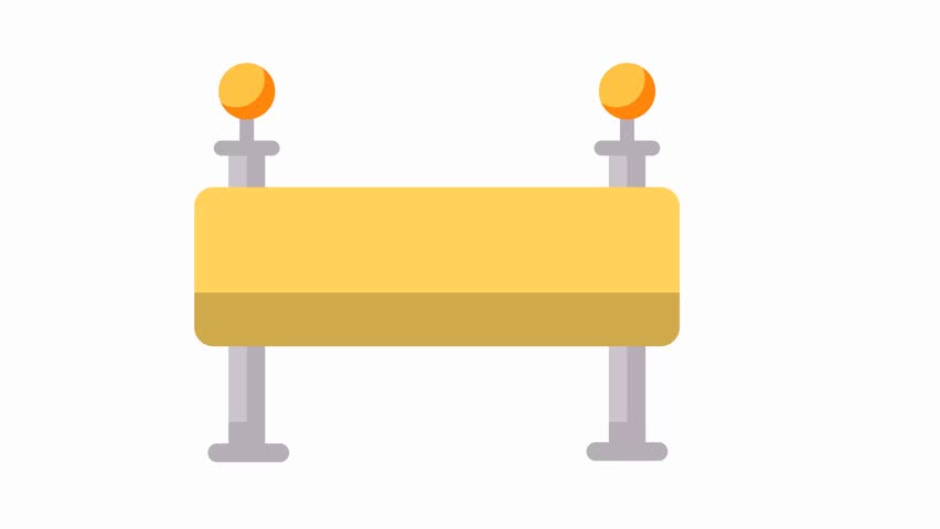 Animated flat vector icon of a yellow and black striped construction road barrier with flashing warning lights on a transparent background in 4k quality. Perfect for construction, safety, and warning concepts.