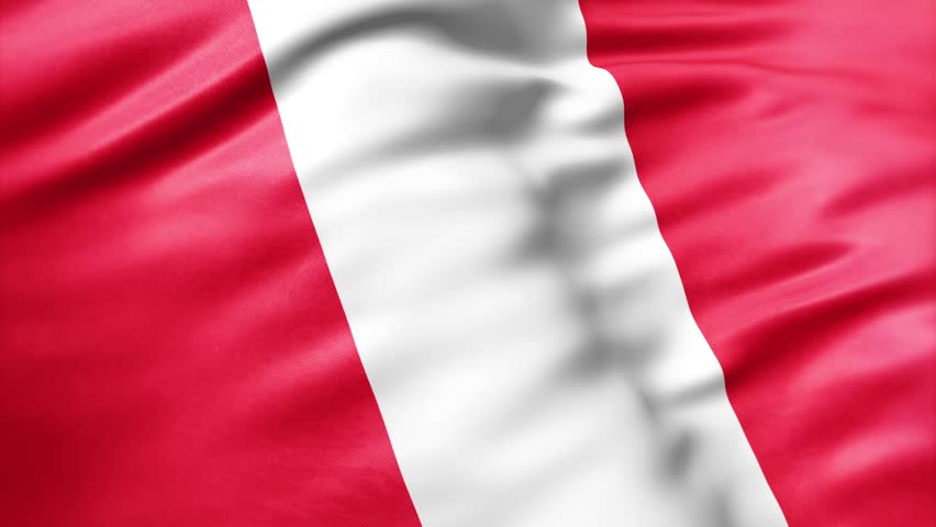 A peru flag waving with bold red and white vertical stripes, symbol of Andean heritage and national unity