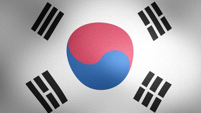 Highly detailed textured flag of South Korea, also known as Taegeukgi, slowly waving in the wind