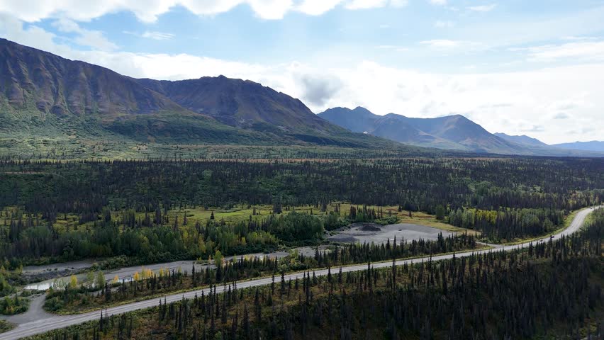 Cinematic Drone Orbiting Parks Highway in Alaska