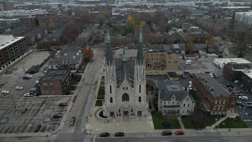 An aerial view of the historic St. Mary