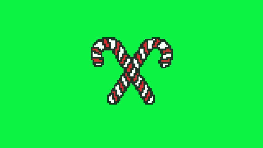 8-Bit Pixelated Candy Canes Flashing Animation on Green Background