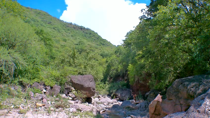 Natural landscape with big rocks and dense trees in the southeastern Mexican mountains