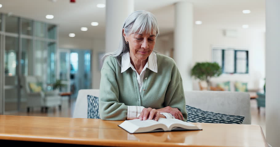 Caregiver, serving and old woman at house with food, support and breakfast for nutrition diet. Smile, nurse and senior person in lounge with bible, healthy meal and assisted living for morning brunch