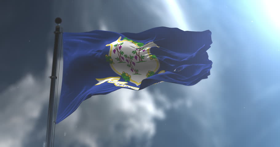 Flag of american state of Connecticut waving. Loop. Slow Motion