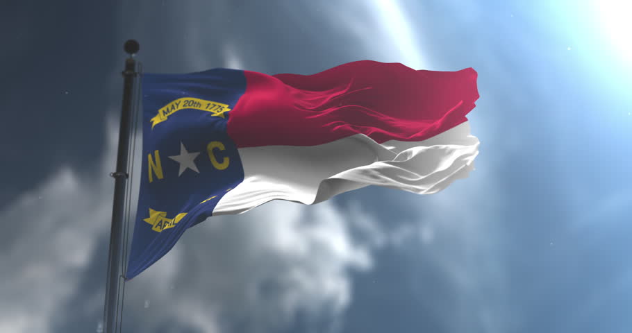 Flag of american state of North Carolina waving. Loop. Slow Motion