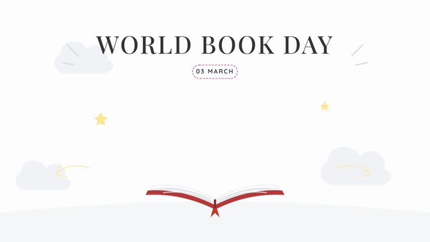 World Book Day animation with pop-up book rainbow and cute unicorn