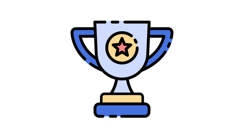 A flat design illustration of a trophy cup with handles and a star emblem, symbolizing success, competition, and winning.