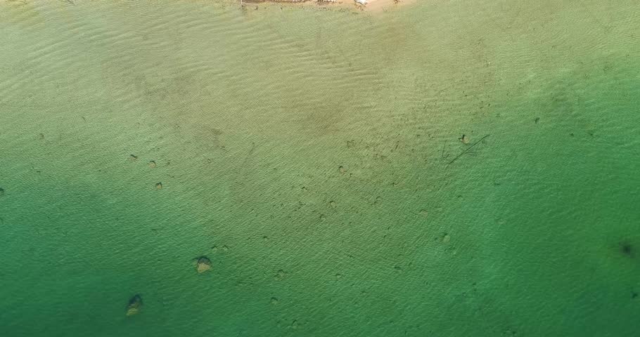 straight down view from a drone of a very calm redfish lake that is very clear in stanley idaho