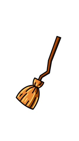Cartoon illustration of a magical witch broomstick isolated on a white background
