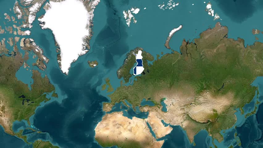 Finnish flag overlaying a northern Europe map with a ship sailing on the Baltic Sea video motion