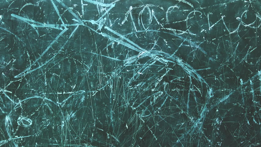 Cinematic close-up of an old green classroom chalkboard filled with chaotic white chalk scribbles, erased drawings, geometric shapes, and abstract markings. The textured blackboard represents education, school life, creativity, brainstorming, learning, mathematics, science, and artistic expression. Visible chalk dust, scratches, and layered writing create an authentic classroom atmosphere with a realistic academic background. Perfect for school presentations, educational projects, teacher resources, online learning platforms, documentaries, university promotions, classroom concepts, and creative design backgrounds focused on knowledge and lifelong learning.