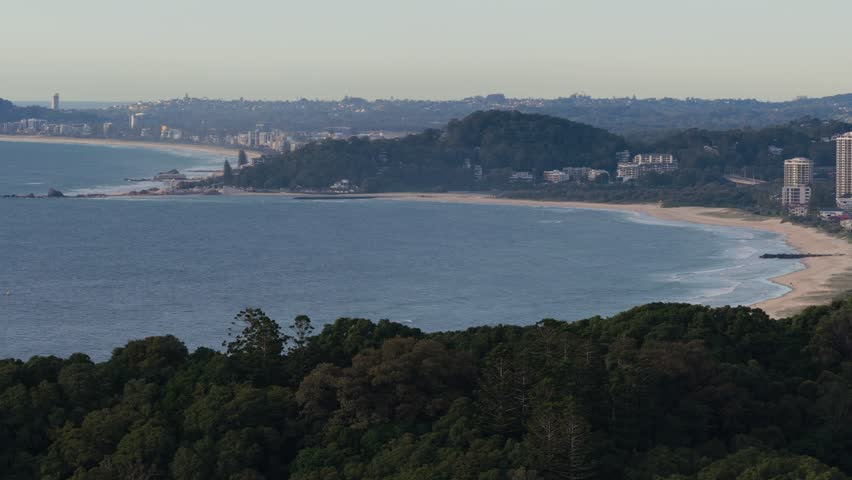 Beaches Of Burleigh Heads, Palm Beach, And Currumbin On The Gold Coast In Queensland, Australia. - aerial shot