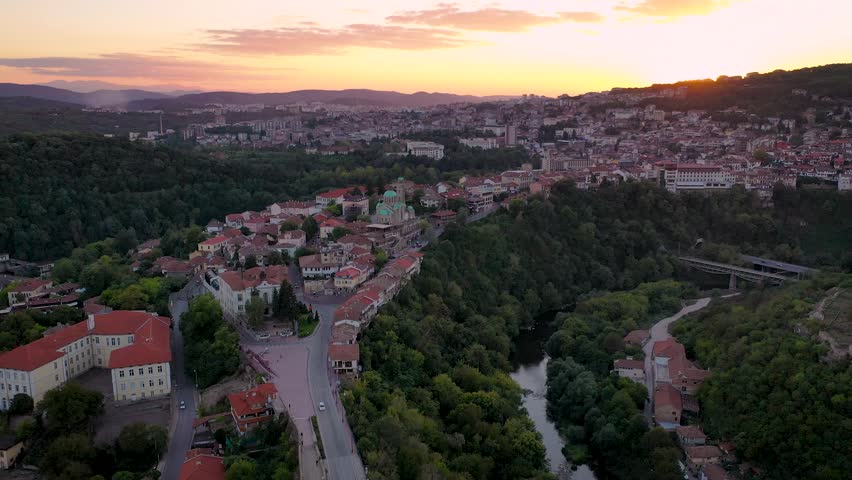 Aerial view of Veliko Tarnovo city in North Bulgaria, 4k