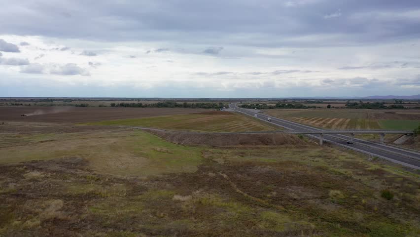 Thrace motorway, designated A1 in Stara Zagora county in Bulgaria, 4k video
