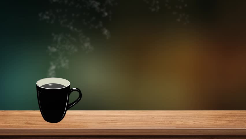 A short animated video of a hot cup of coffee with rising steam.
