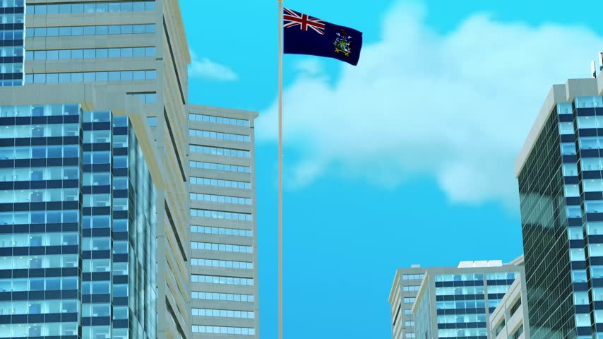 South Georgia and the South Sandwich Islands Flag with Urban Architecture and Clear Blue Sky