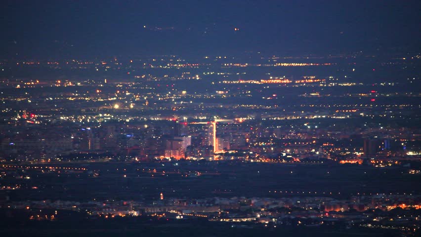 Stunning Aerial View of Valencia City Night Lights and Skyline Spain