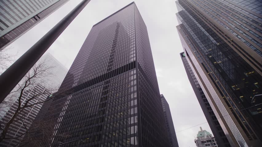 Low Angle View of Glass Office Towers in Downtown Toronto Business District