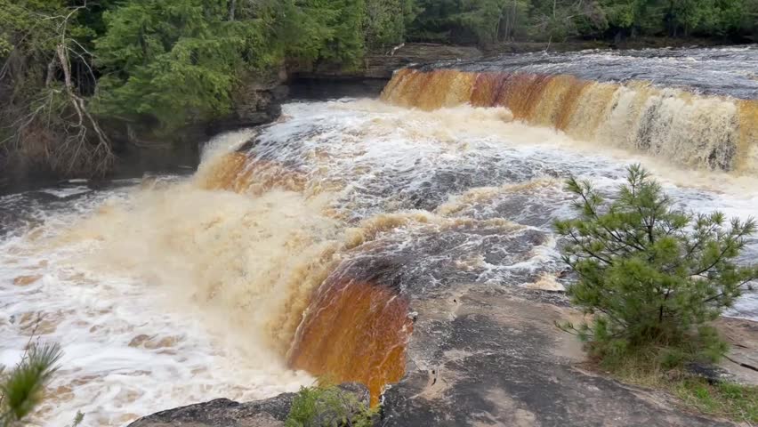 Side angle of the small falls at Tahquamenon Park in upper Michigan