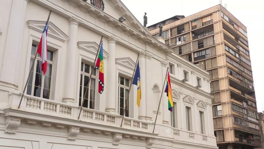Facade of the Municipalidad de Santiago City Hall building at Plaza de Armas in Santiago de Chile