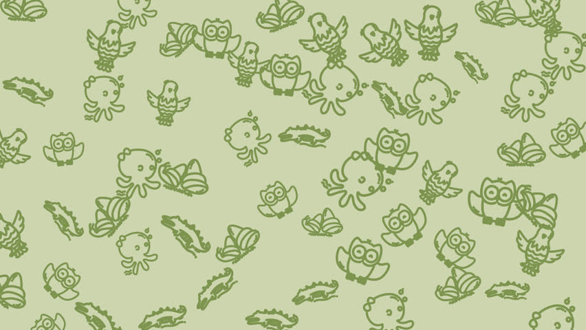 Cute green animal and shape icons for childrens educational materials, stationery, and packaging design projects.
