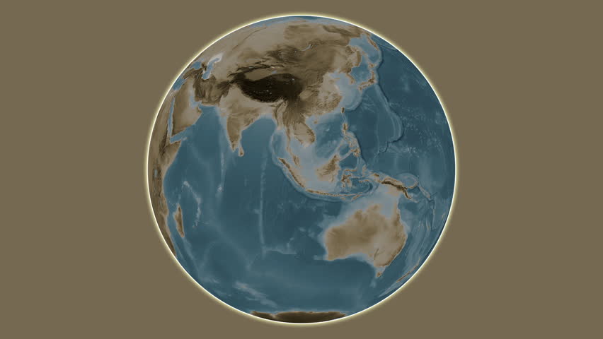 Batam Island - Pulau Batam. Presentation of the location on a sepia colored elevation map using a slide-like two-step frame extraction in the Singapore Strait - Indonesia
