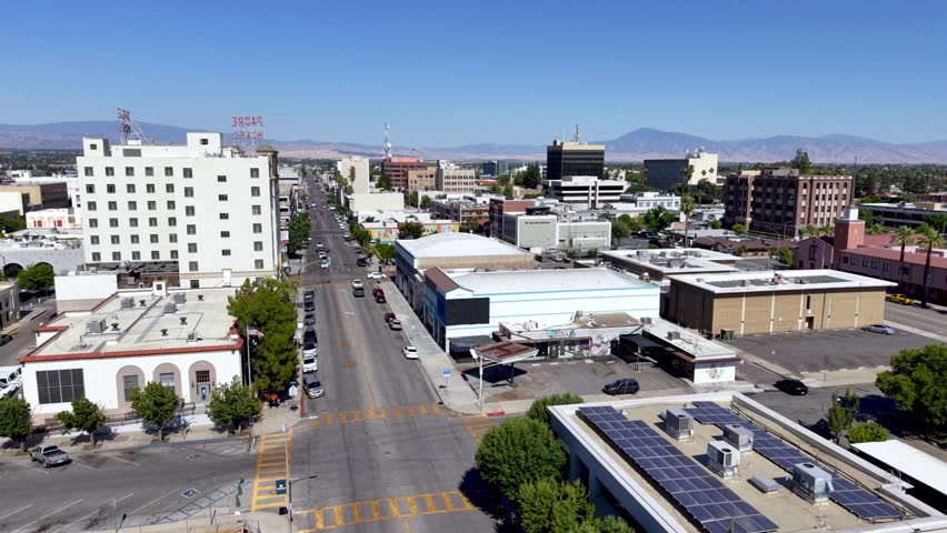 aerial rise up reveal of bakersfield california