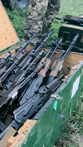 War Ukraine Russia. Weapons supply. Weapons in boxes.