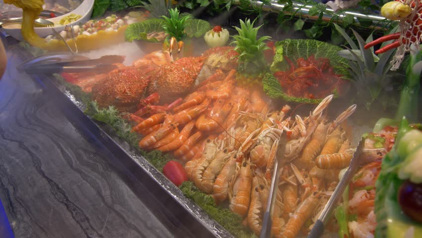 Fresh seafood buffet with lobster shrimp and shellfish