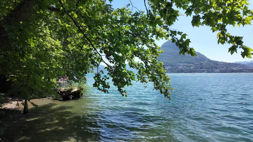 Scenic view of lake Lugano and Monte San Salvatore, Switzerland