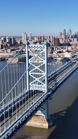 Benjamin Franklin Bridge At Philadelphia In Pennsylvania United States. Highrise Building Scenery. Bridge Landscape. Benjamin Franklin Bridge At Pennsylvania United States. Delaware River Scene.