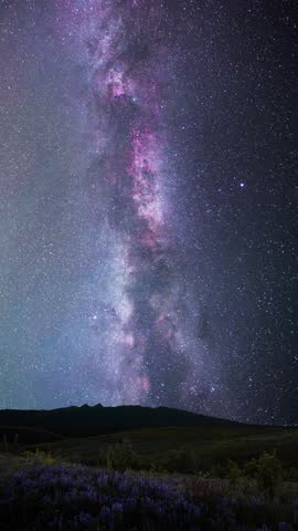 Beautiful night landscape , Milky Way  galaxy on the sky over the lake and mountains Space, night scene time lapse.