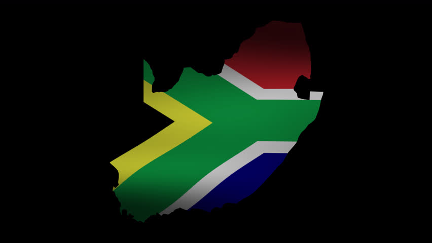 Seamless loop animation of the South Africa map filled with the national flag, gently waving on a transparent background with alpha channel