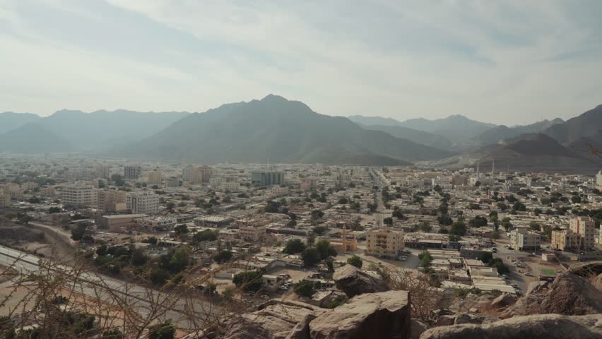 Khor Fakkan city view from above Al Rabi tower rest area Sharjah United Arab Emirates