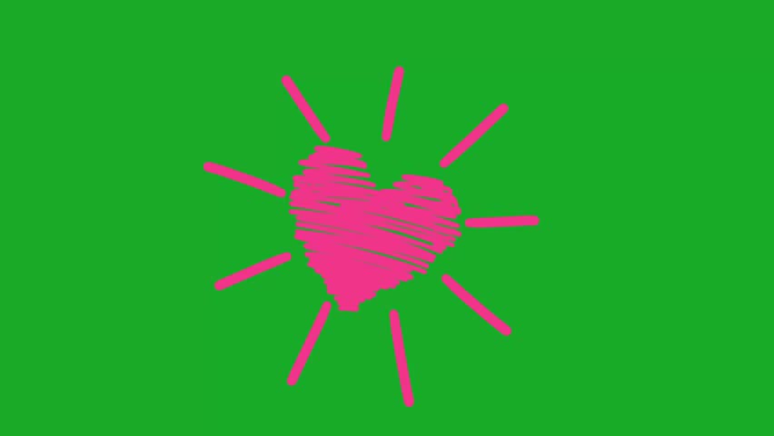 Animated Hand Drawn Bursting Scribble Heart Effect Green Screen Overlay